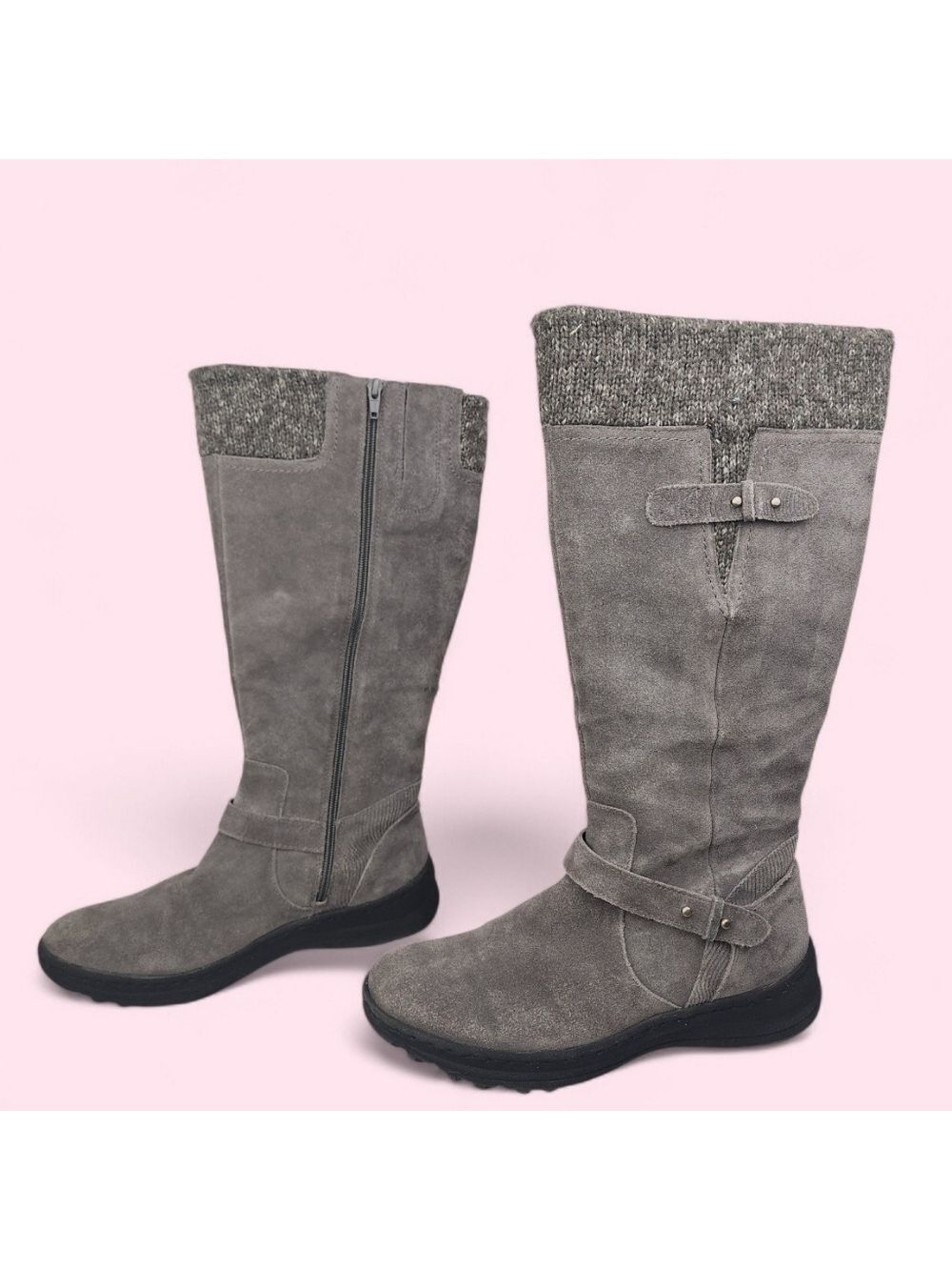 BareTraps Gray Sweater Cuff & Suede Faux Fur Lined Tall Boots 9 M Warm Winter - Picture 2 of 13